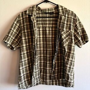 Green Short Sleeve Plaid Button Up